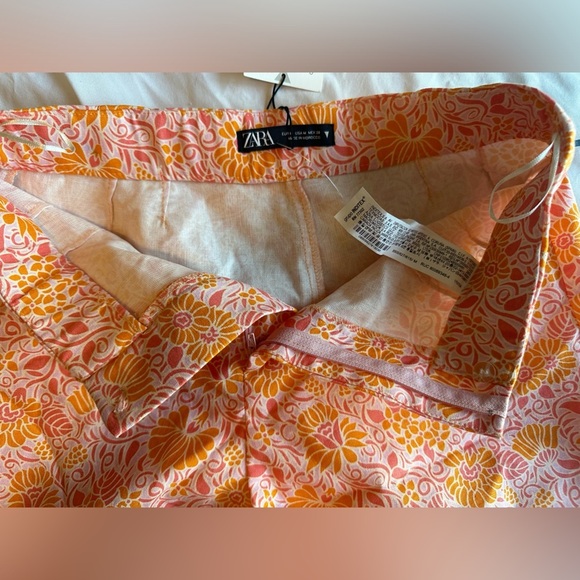 NWT Zara Pink & Orange Floral High Waist Shorts - Picture 11 of 12